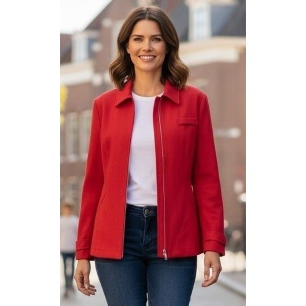 Vintage Jordan & Cole Full Zip Blazer Jacket Women's L Red Knit Pockets Outdoor